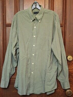 Brooks Brothers Green/White Gingham Plaid Men's Long Sleeve Button Down Shirt-L